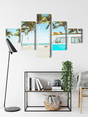 Ljuddämpande tavla - Retro car on the beach 3d