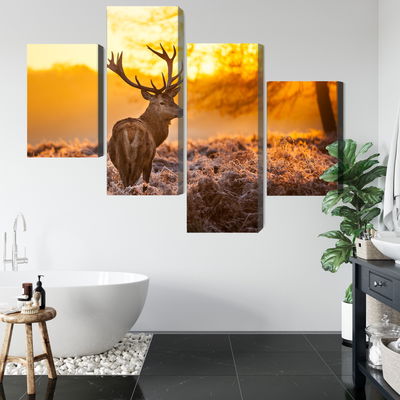 Ljuddämpande tavla - Deer in the forest at sunset