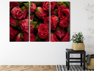 Ljuddämpande tavla - Roses with water drops