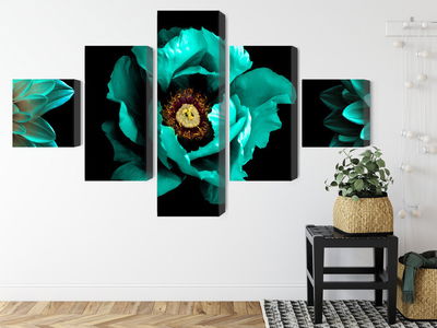 Ljuddämpande tavla - Turquoise flowers on a black