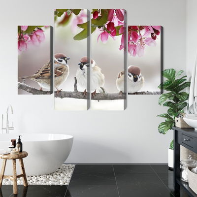 Ljuddämpande tavla - Sparrows among flowers