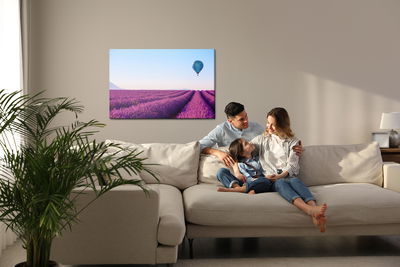 Ljuddämpande tavla - Balloon over a lavender field