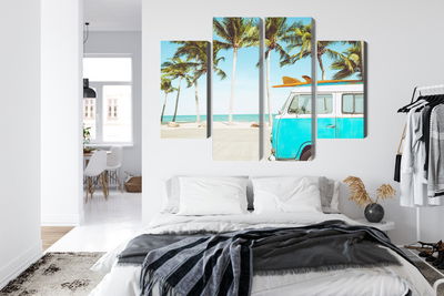 Ljuddämpande tavla - Retro car on the beach 3d