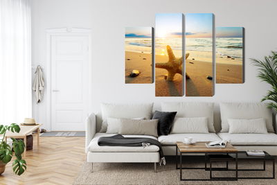 Ljuddämpande tavla - Starfish on the beach 3d