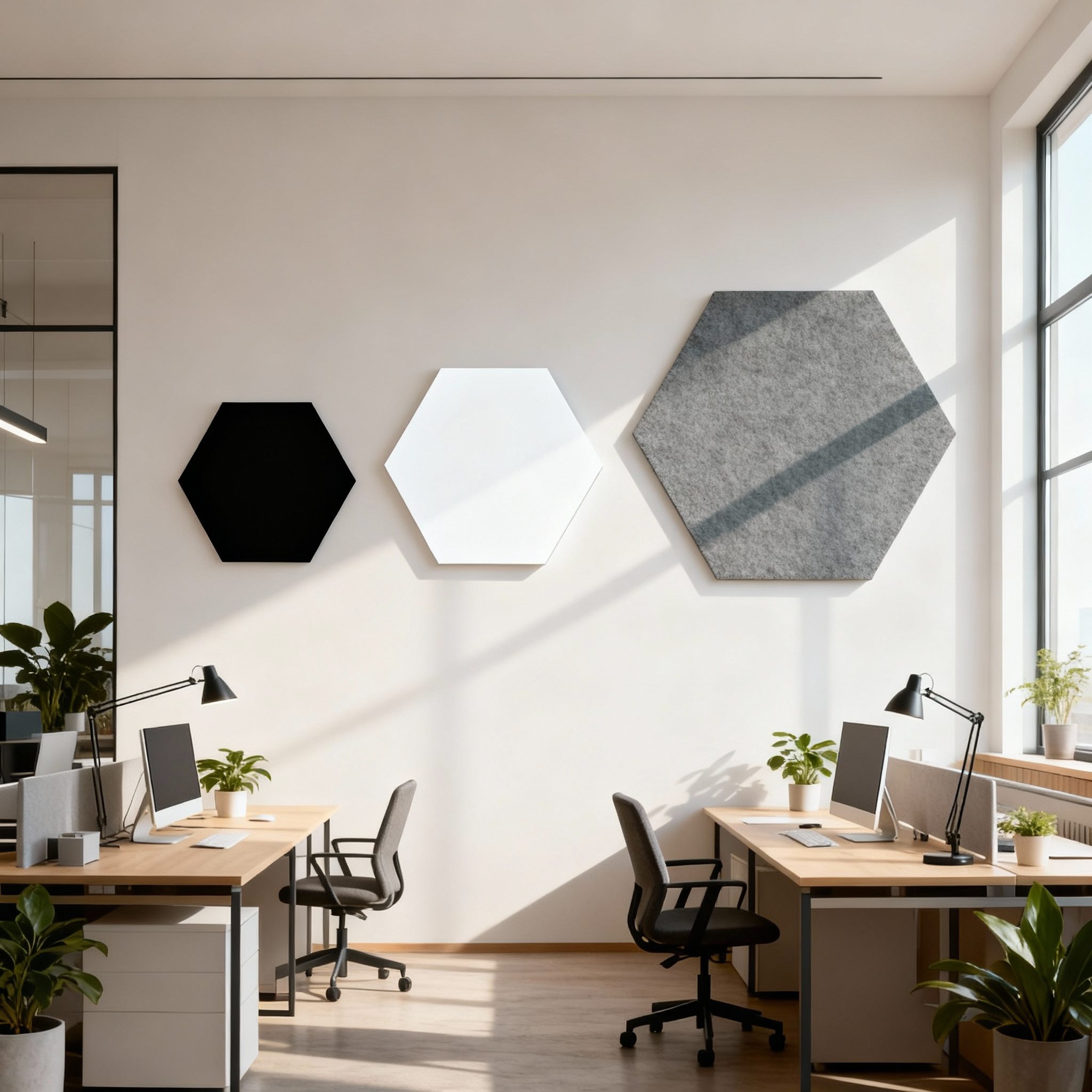 Ljudabsorbering till vägg - PES hexagon wall Ljudabsorbering till vägg - PES hexagon wall