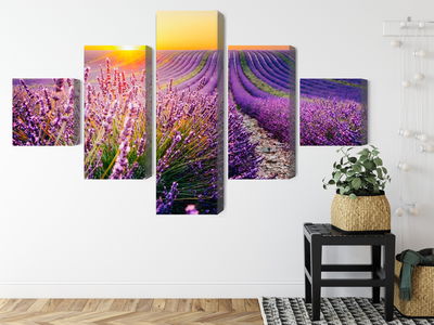 Ljuddämpande tavla - Lavender field at sunset 3d