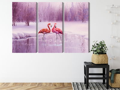 Ljuddämpande tavla - Flamingos against a purple