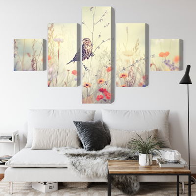 Ljuddämpande tavla - A bird among wild flowers