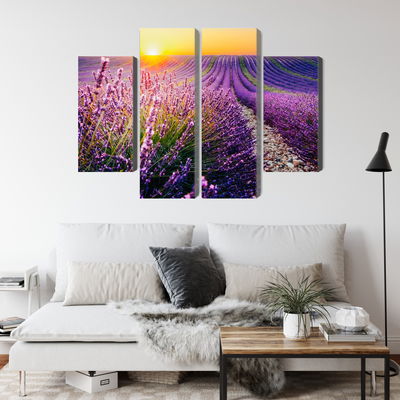 Ljuddämpande tavla - Lavender field at sunset 3d