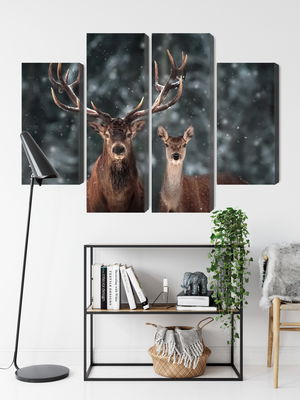 Ljuddämpande tavla - Deer and doe in the 3d forest