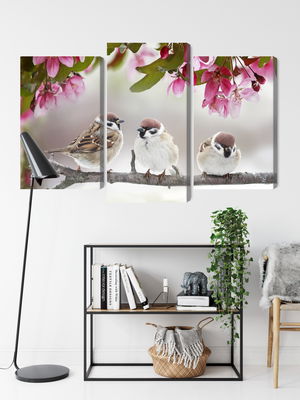 Ljuddämpande tavla - Sparrows among flowers