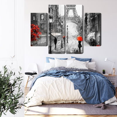 Ljuddämpande tavla - People with red umbrellas