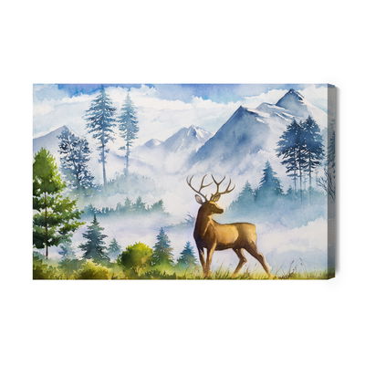 Ljuddämpande tavla - Moutain landscape with deer