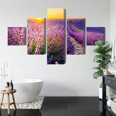 Ljuddämpande tavla - Lavender field at sunset 3d