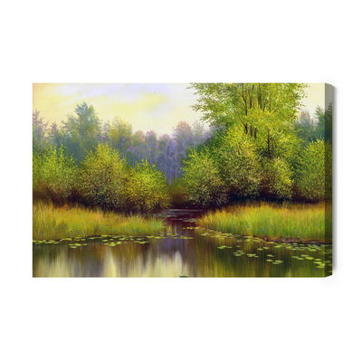 Ljuddämpande tavla - Spring landscape with a lake