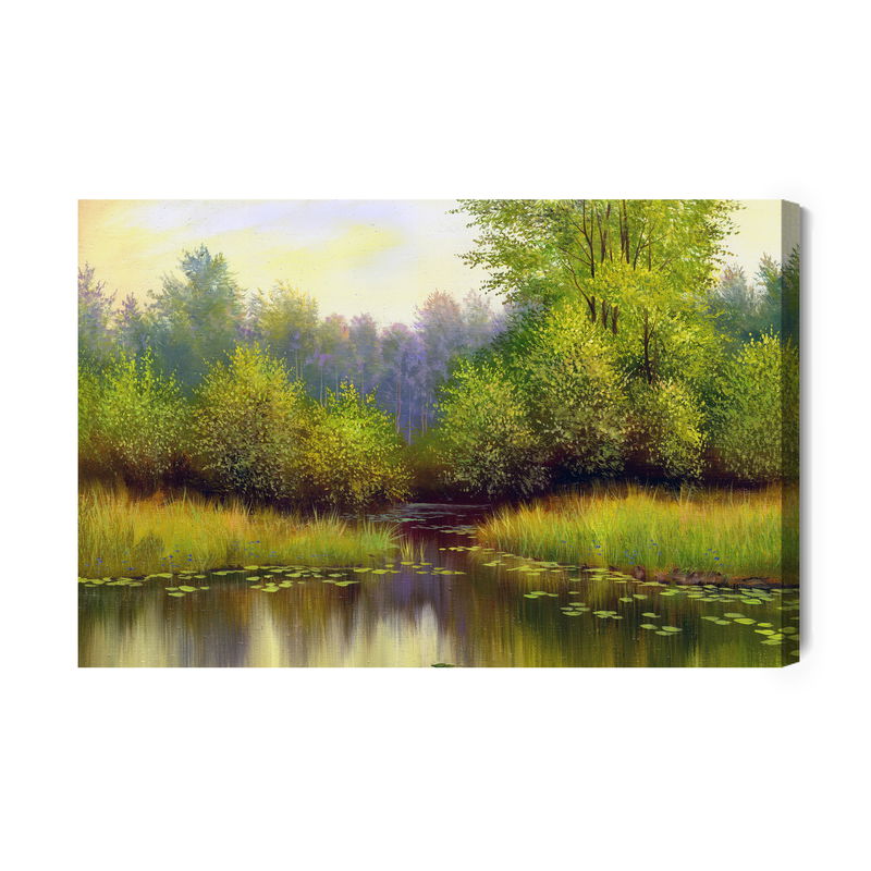 Ljuddämpande tavla - Spring landscape with a lake