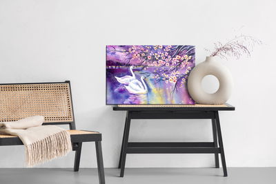 Ljuddämpande tavla - Swans and flowers