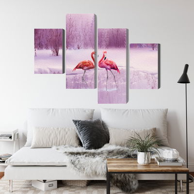 Ljuddämpande tavla - Flamingos against a purple