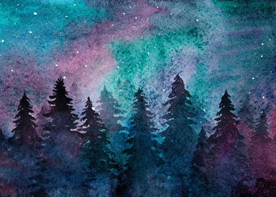 Ljuddämpande tavla - Watercolor night forest
