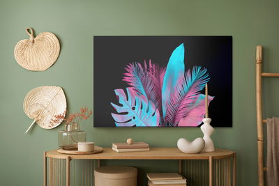Ljuddämpande tavla - Neon tropical leaves