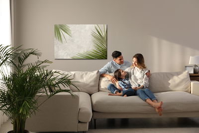 Ljuddämpande tavla - Palm leaves on a concrete