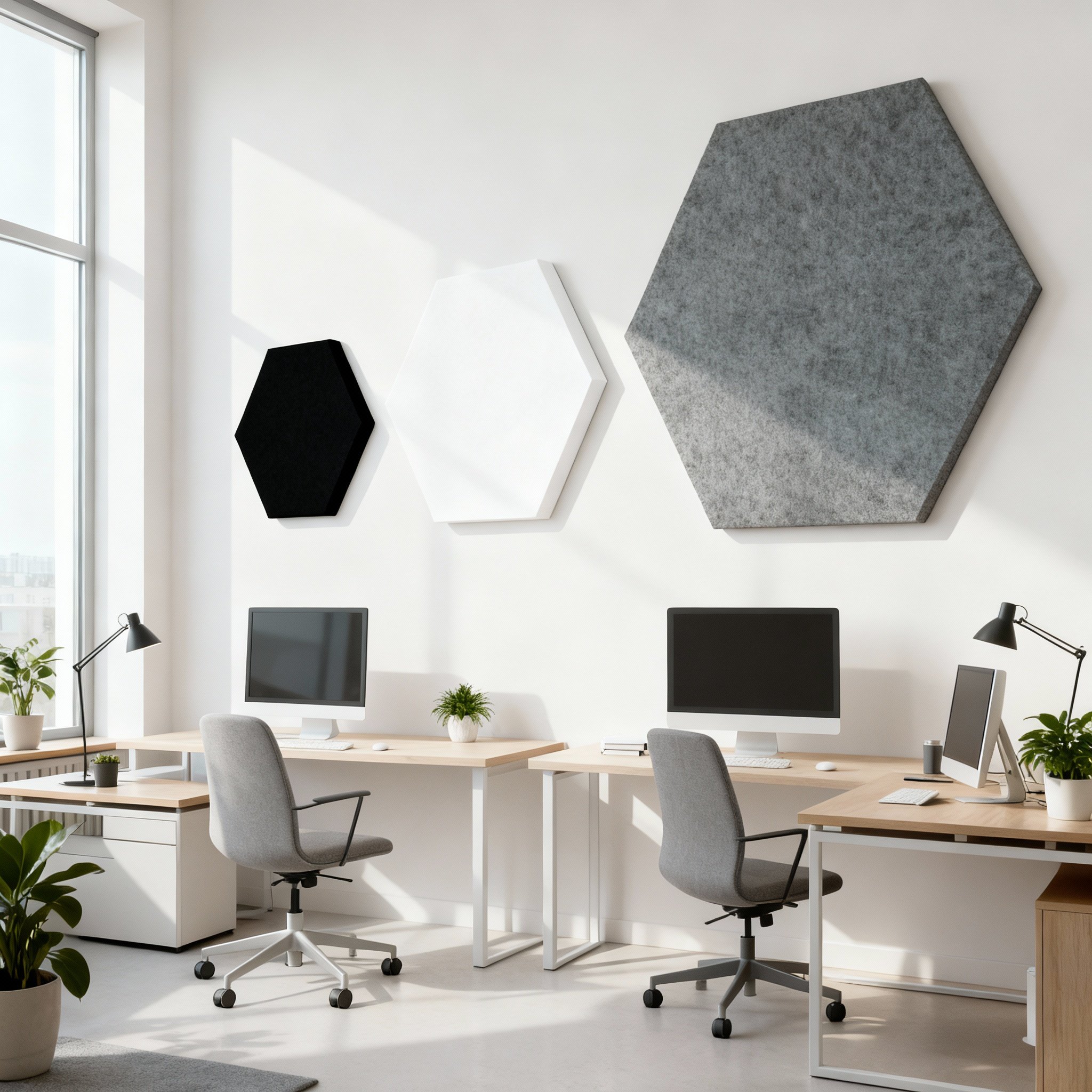 Ljudabsorbering till vägg - PES hexagon wall Ljudabsorbering till vägg - PES hexagon wall