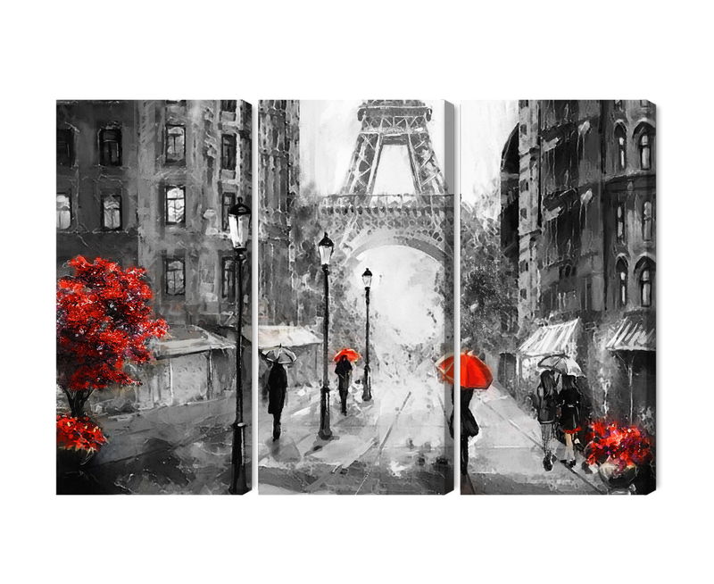 Ljuddämpande tavla - People with red umbrellas