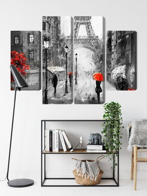 Ljuddämpande tavla - People with red umbrellas