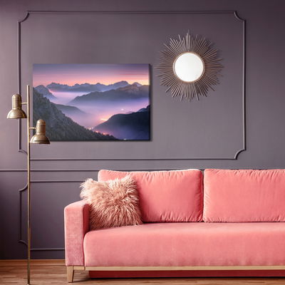 Ljuddämpande tavla - Mountains in fog at evening