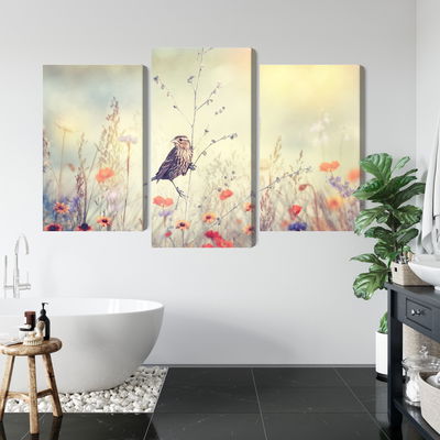 Ljuddämpande tavla - A bird among wild flowers