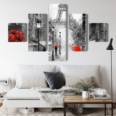 Ljuddämpande tavla - People with red umbrellas