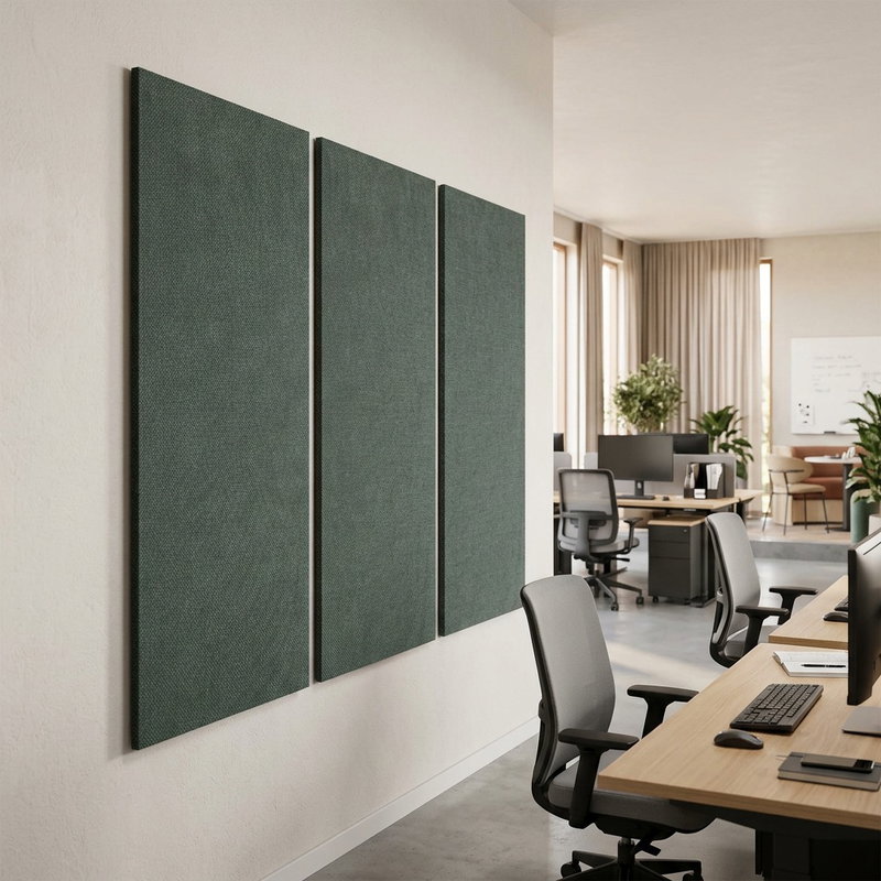 SilentDirect Wall 3-parts One gröna stående ljudabsorbenter som minskar efterklang i öppet kontor