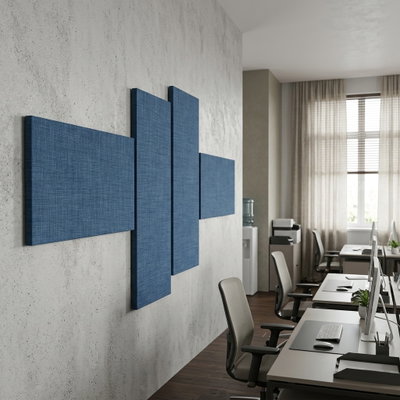 SilentDirect Wall 4-Parts Three blå ljudabsorbent för kontor, konferensrum och offentliga miljöer