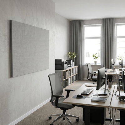 SilentDirect Wall Rectangle beige ljudabsorbent monterad på vägg i kontorsmiljö