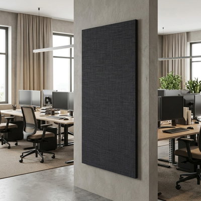 SilentDirect Wall Rectangle stående grå ljudabsorbent monterad på vägg i kontorsmiljö