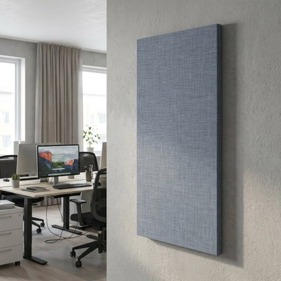 SilentDirect Wall Rectangle stående ljusgrå ljudabsorbent monterad på vägg i kontorsmiljö