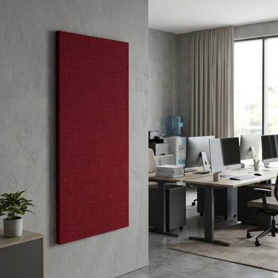 SilentDirect Wall Rectangle stående röd ljudabsorbent monterad på vägg i kontorsmiljö