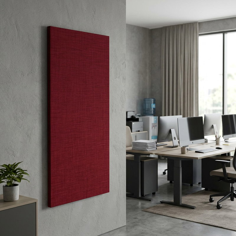 SilentDirect Wall Rectangle stående röd ljudabsorbent monterad på vägg i kontorsmiljö