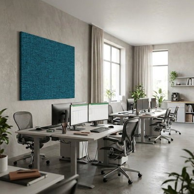 SilentDirect Wall Rectangle turkos ljudabsorbent monterad på vägg i kontorsmiljö