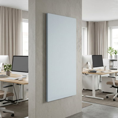 SilentDirect Wall Rectangle stående vit ljudabsorbent monterad på vägg i kontorsmiljö