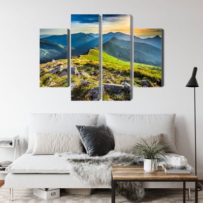 Ljuddämpande tavla - Sunset in the mountains 3d