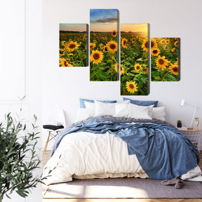 Ljuddämpande tavla - Sunflower field at sunset 3d
