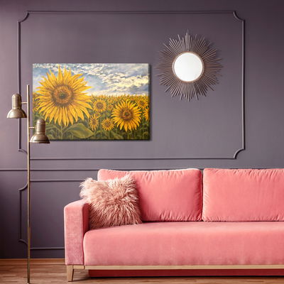 Ljuddämpande tavla - Sunflower field as painted 3d