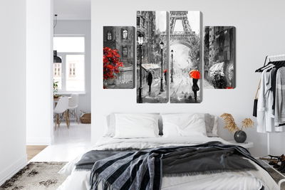 Ljuddämpande tavla - People with red umbrellas