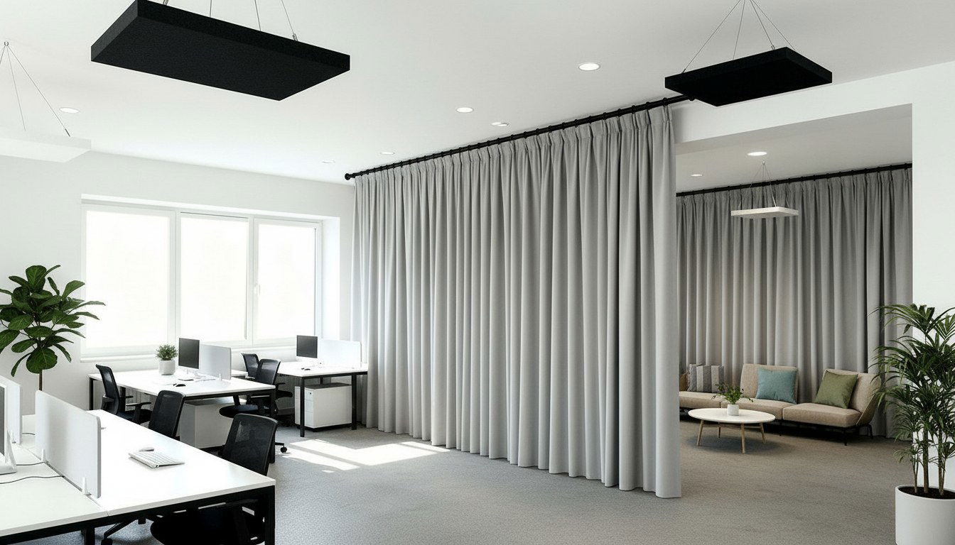 Kunskapsportal om ljuddämpande rumsavdelare i hus och hem samt hur eko och ljudspridning kan minskas i öppna rum.