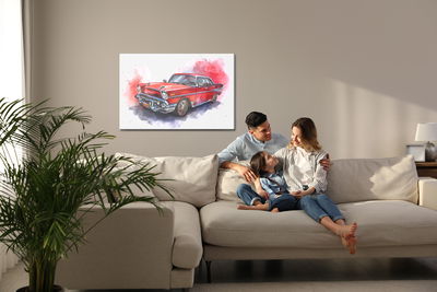 Ljuddämpande tavla - Old car in watercolours