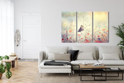 Ljuddämpande tavla - A bird among wild flowers
