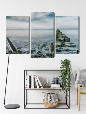 Ljuddämpande tavla - Rocky beach and 3d wooden