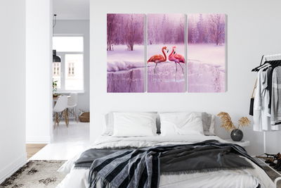 Ljuddämpande tavla - Flamingos against a purple