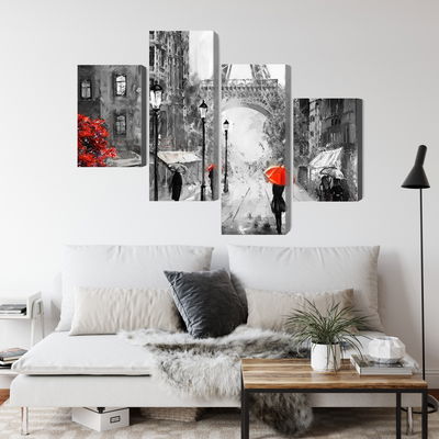 Ljuddämpande tavla - People with red umbrellas